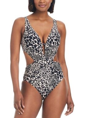 Bar Iii Women's Printed Plunge-Neck Cut-Out Monokini,